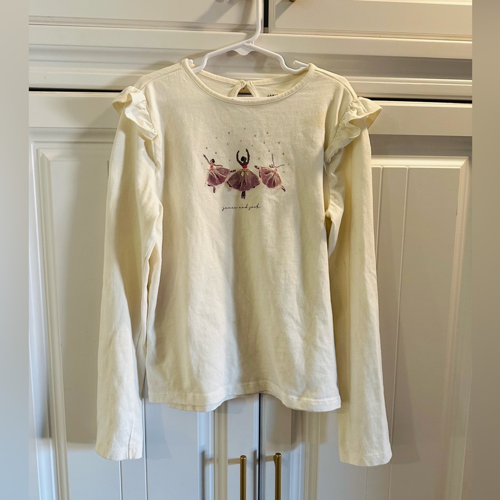 Girls' Cream Ballet Print Long Sleeve Top